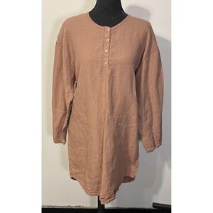 Parachute Shirt Womens Large Pink Linen Henley Tunic Top‎ Long Sleeve Casual